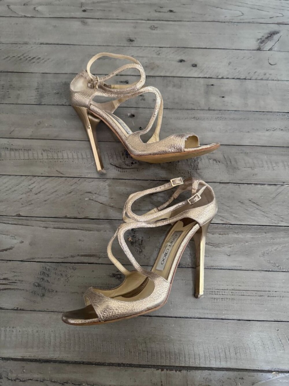 Jimmy Choo Ivette Lang Mirror Stiletto Heel Strappy Leather Pumps Gold 38
